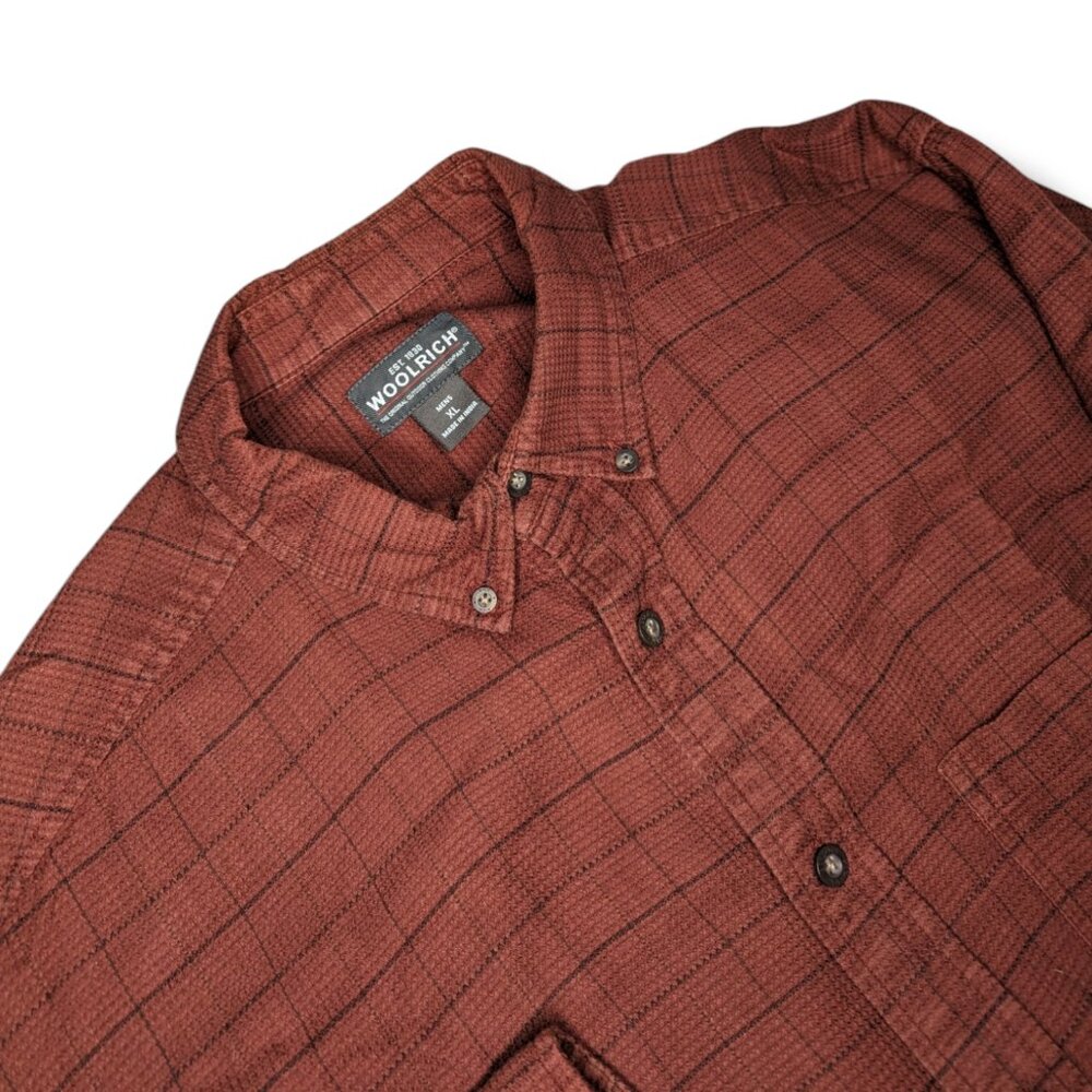 Woolrich Thermal Waffle Knit Long Sleeve Shirt Mens XL Dark Red Orange Plaid - Picture 6 of 6